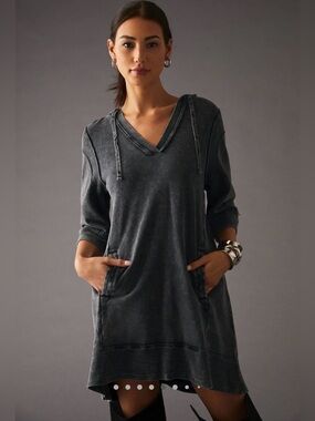 Daily Practice by Anthropologie Hoodie Mini Dress | Charcoal Wash | Size L